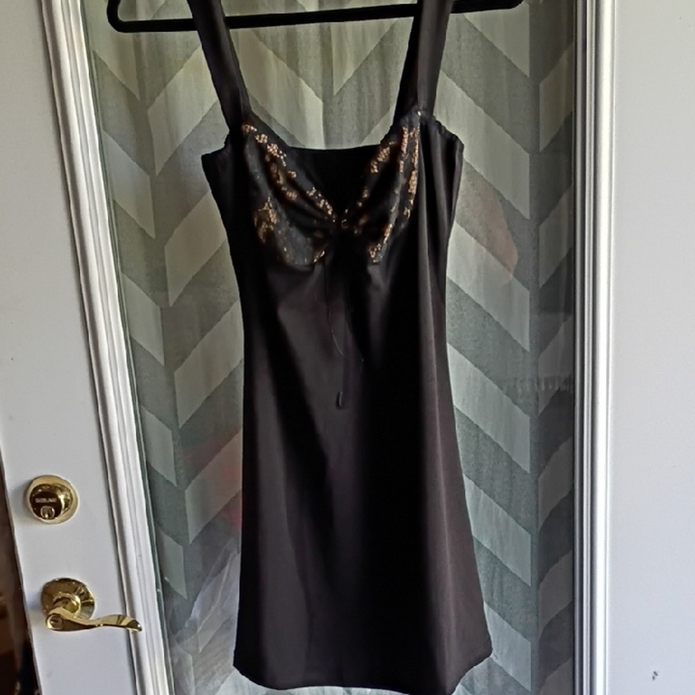 Cider Elegant Black Chemise with Gold Detailing